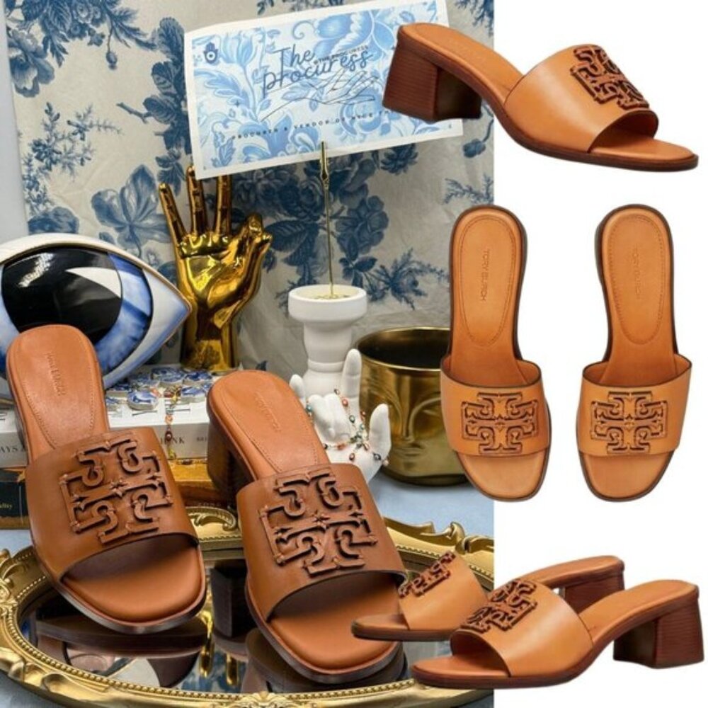 🆕 TORY BURCH 🧿 NWOT Ines Slide Mule Sandal, 55MM Heel - Tan - Sz 6.5